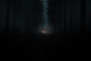 silhouette of person standing on forest during night time